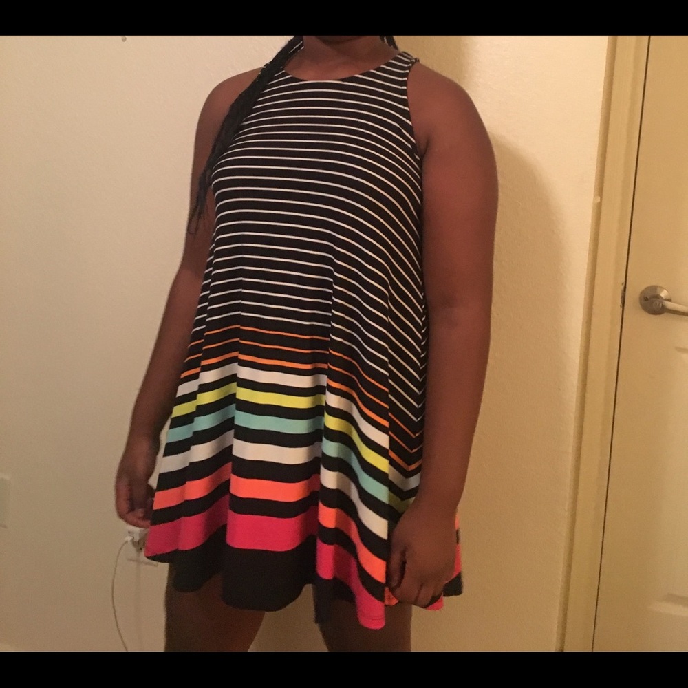 Striped black and white and colorful at the bottom